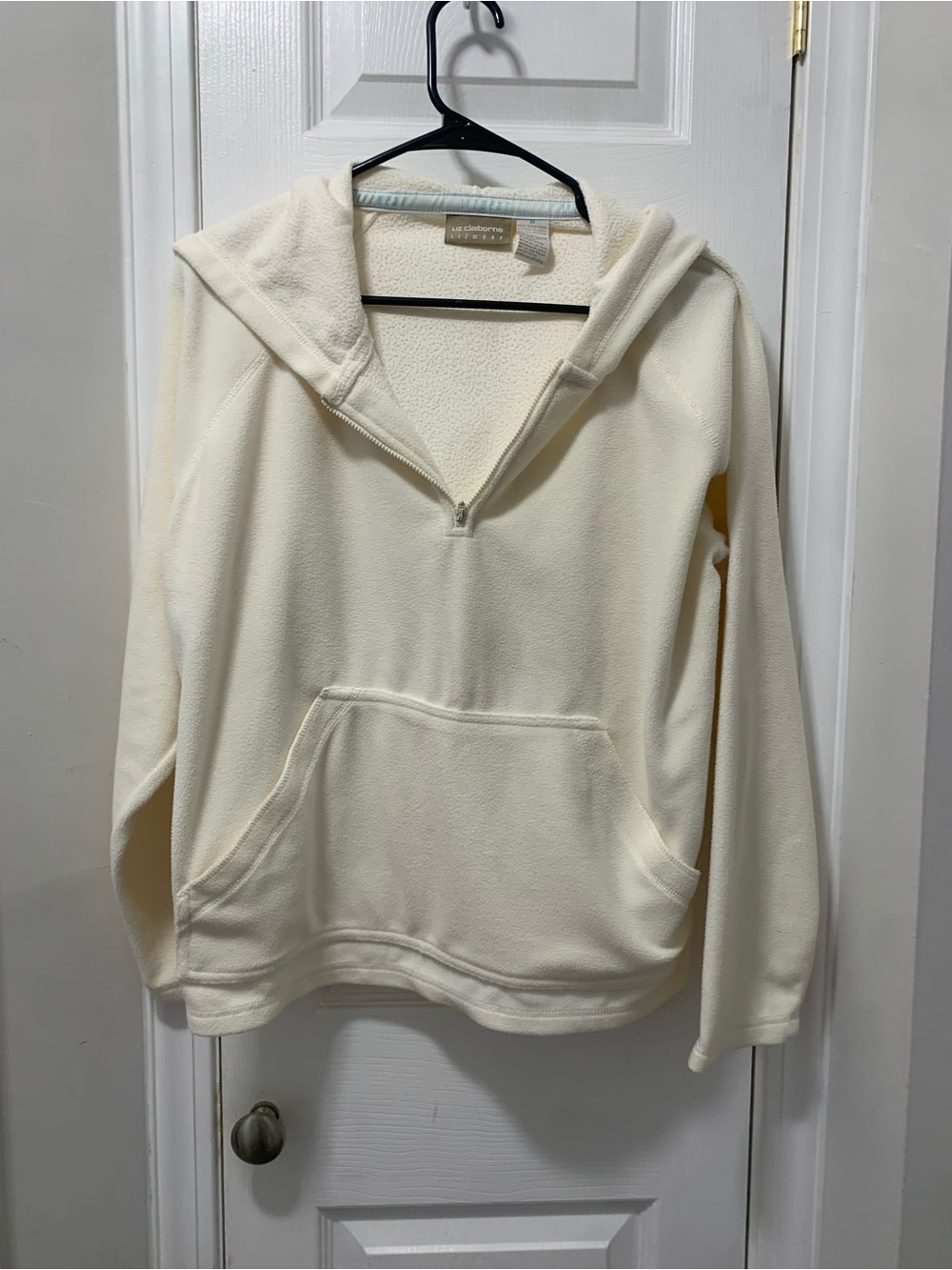 Liz Claiborne Cream Half-Zip Hooded Fleece Pullover